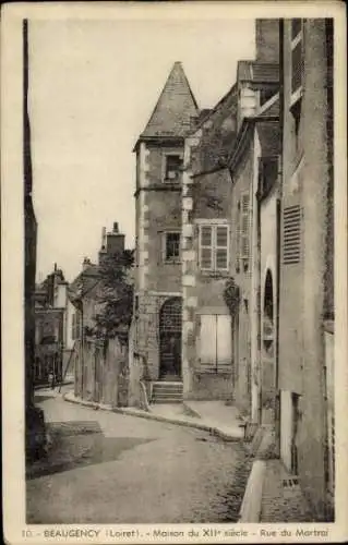 Ak Beaugency Loiret, Stadtansicht  Rue du Martroi, Haus aus dem 12. Jahrhundert