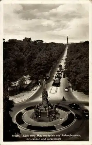 Ak Berlin Tiergarten, Blick vom Skagerrakplatz, Rolandbrunnen, Siegesallee, Siegessäule
