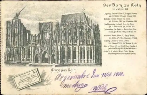 Ak Köln am Rhein, Der Dom zu  im Jahre 185, Gruss aus Köln