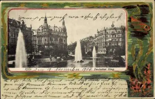 Ak Köln am Rhein, Deutscher Ring, Brunnen,  Gebäude, Fischdekoration