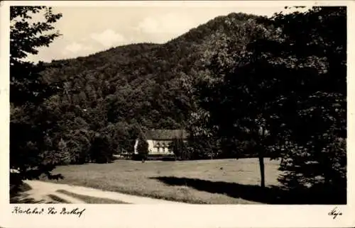 Ak Karlsbad in Baden, Gasthof, Wald und Berge,  Architektur, vintage Fotografie