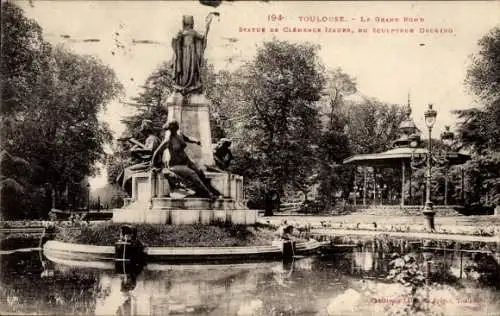Ak Toulouse Haute Garonne, Brunnen mit Statue, Bäume, Pavillon, Parklandschaft
