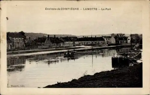 Ak Compiègne Oise, Flussansicht, Hafen, Gebäude, Bäume