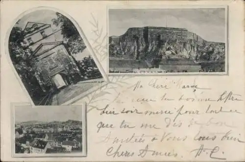 Ak Belfort Beffert Beffort Territoire de Belfort, Drei  Ansichten: Tor, Festung, Stadtansicht