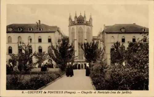 Ak Portieux Vosges, Chapelle, Noviciats, Blick vom Garten