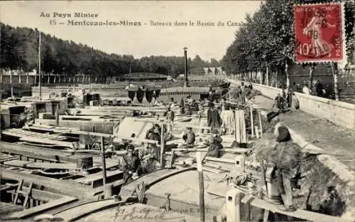 Ak Montceau les Mines Saône et Loire, Bateaux dans le Bassin du Canal