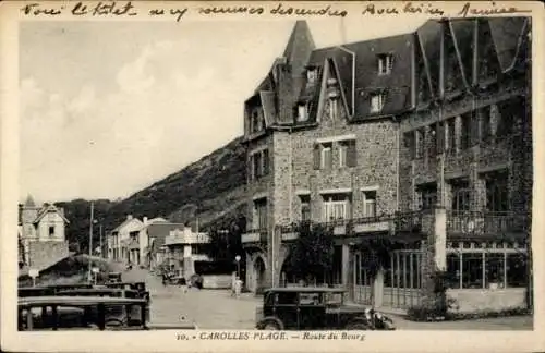 Ak Carolles Plage Jullouville Manche, Historisches Spektrum, Gebäude im Bau-Stil, Autos der 1920e
