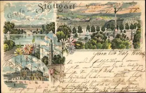 Ak Stuttgart in Württemberg, Schloss mit Anlagen, hübsche Blumen, Blick auf das Schloss