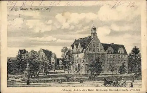Ak Weida in Thüringen, Bürgerschule Weida S. W., Architektur, Landschaft, historisch