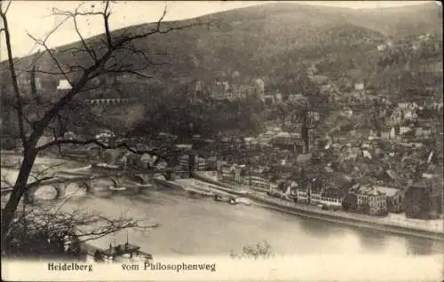 Ak Heidelberg am Neckar,  Philosophenweg, Stadtansicht, Neckar, Brücke