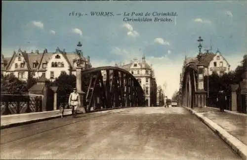 Ak Worms am Rhein, Chrimhilden Brücke