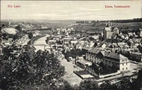 Ak Diez an der Lahn, Panoramaaufnahme von  die Lahn, eine Stadtansicht