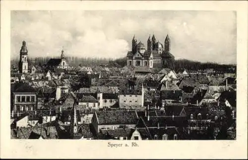 Ak Speyer am Rhein, Stadtansicht mit vielen Dächern, Speyerer Dom im Hintergrund