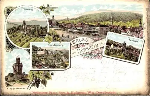 Ak Hardenburg Bad Dürkheim in der Pfalz,  mit Ansichten von Limburg, Hardenburg, Flaggenthurm, Se