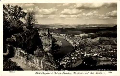Ak Königstein an der Elbe Sächsische Schweiz, Elbsandsteingebirge, Festung  Kanigrnare mit Staat 