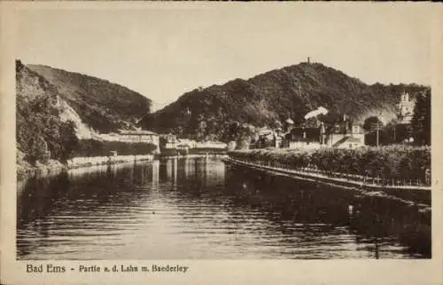 Ak Bad Ems an der Lahn, Flusslandschaft, Gebäude, Hügel,  