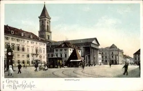 Ak Karlsruhe in Baden, Marktplatz, Kirche,  Gebäude