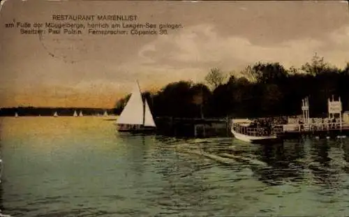 Ak Berlin Köpenick, Restaurant Marienlust, am Langen See, Boote