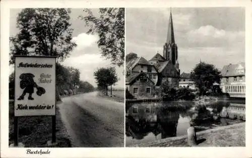 Ak Buxtehude in Niedersachsen, Teilansichten, Schild am Ortsausgang