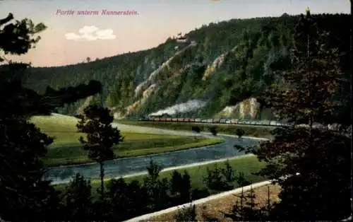 Ak Kunnerstein Augustusburg im Erzgebirge, Kunnerstein, Vorbeifahrende Eisenbahn