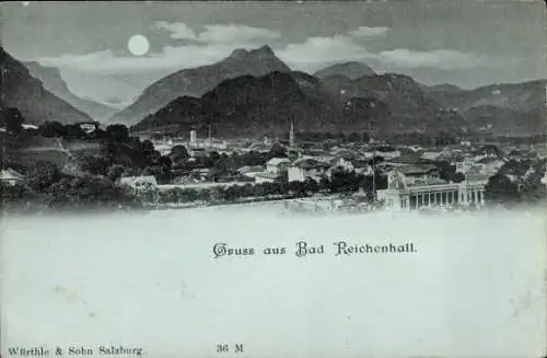 Ak Bad Reichenhall in Oberbayern, Panoramablick auf  Berge, Mond, Stadtansicht