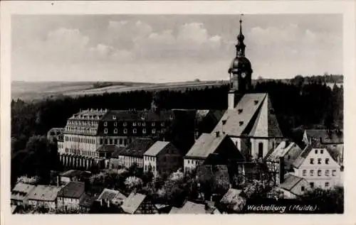Ak Wechselburg in Sachsen, Stadtansicht von  Kirche, umliegende Landschaft,  Bauten