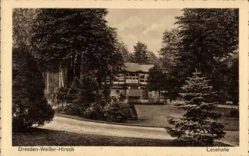 Ak Dresden Weißer Hirsch, Lesehalle, Cafe Faust, Garten, Wald,  