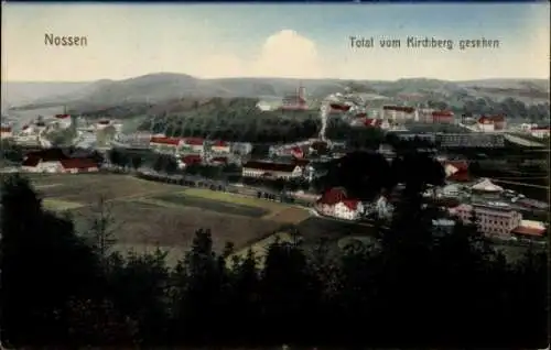 Ak Nossen in Sachsen, Stadtansicht, Häuser, Kirche, Landschaft, Kirchberg