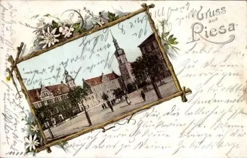 Passepartout Ak Riesa an der Elbe Sachsen, Marktplatz