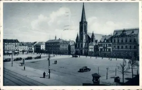 Ak Saarlouis im Saarland, Großer Markt, katholische Kirche, Rathaus, Autos, klarer Himmel