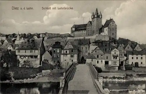 Ak Diez an der Lahn, Schloss, Brücke, Häuser, Landschaft