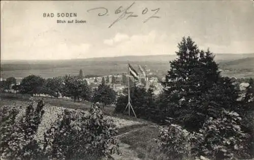 Ak Bad Soden Salmünster in Hessen, Blick auf Soden, Landschaftsansicht, Fahne sichtbar