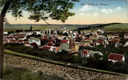 Ak Bad Soden am Taunus Hessen, Blick auf  Häuser, Kirchturm, grüne Landschaft