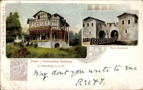 Ak Bad Homburg vor der Höhe Hessen, Hôtel Saalburg, Porta Decumana, farbige , Architektur
