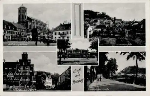 Ak Homburg in der Saarpfalz, Befreiungsplatz, Bahnhof, Gruß aus  Zweibrückerstraße, Gesamtansicht