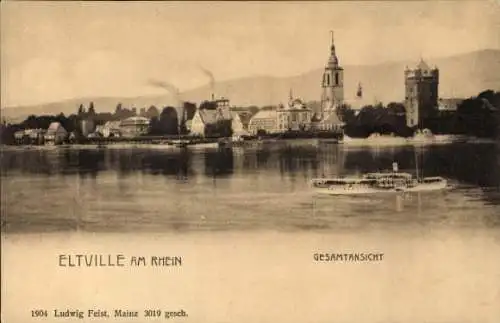 Ak Eltville am Rhein Hessen, Rheinpartie, Stadt, Dampfer, Burg Eltville