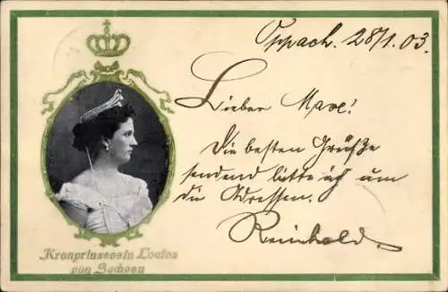 Präge Passepartout Ak Kronprinzessin Louise von Sachsen, Portrait