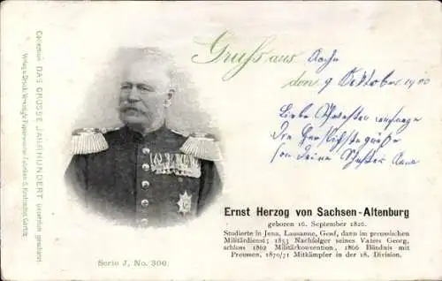 Ak Ernst Herzog von Sachsen-Altenburg, Portrait