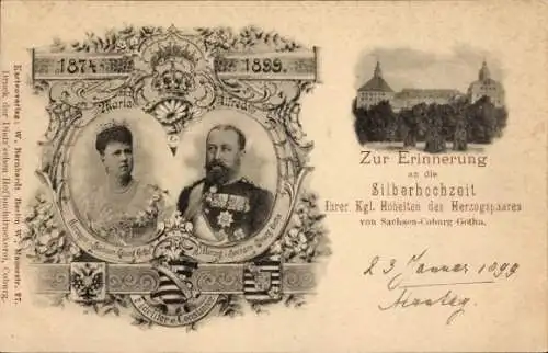 Ak Erinnerung an die Silberhochzeit Ihrer Kgl. Hoheiten des Herzogspaares von Sachsen-Coburg-Gotha