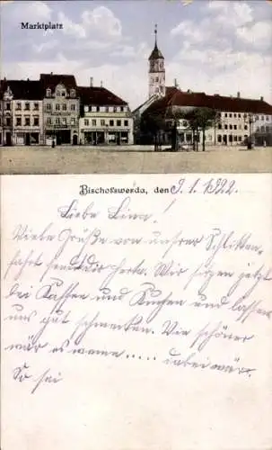 Ak Bischofswerda, Marktplatz, Geschäfte, Kirchturm