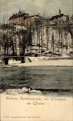 Ak Chemnitz in Sachsen, Schloss Leichtenwalde, Winterlandschaft, Kunstverlag Paul Fink