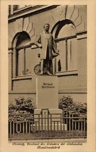 Ak Grüna Chemnitz Sachsen, Denkmal Richard Hartmann, Gründer der Sächsischen Maschinenfabrik
