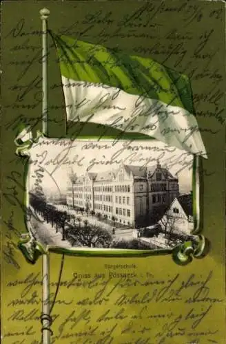 Passepartout Ak Pößneck in Thüringen, Bürgerschule, Fahne