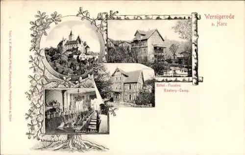 Ak Wernigerode im Harz, Schloss, Hotel Pension Küsters Camp., Speisesaal