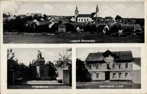 Ak Laubach im Hunsrück, Laubach, Kriegerdenkmal, Gastwirtschaft J. Sixel