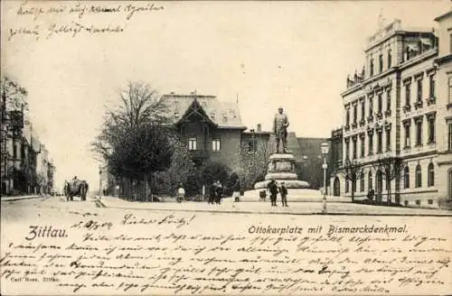 Ak Zittau in Sachsen, Ottokar-Platz mit Bismarck-Denkmal