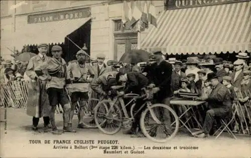 CPA Tour de France Cycliste Peugeot, Arrivee a Belfort, Baumiert, Guenot