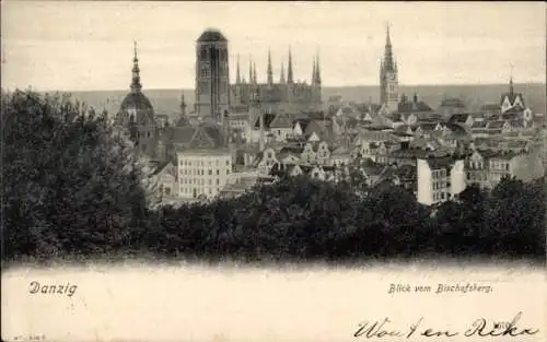 Ak Gdańsk Danzig, Stadtpanorama vom Bischofsberg aus, Kirchen