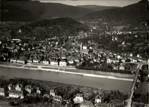 Ak Eberbach am Neckar Odenwald Baden, Stadt, Fluss, Berge