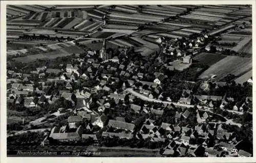 Ak Rheinbischofsheim Rheinau in Baden, Luftbild von  Häuser, Felder, Kirche
